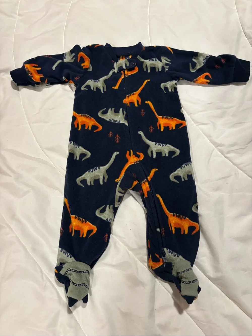 Carter's Navy Fleece Footed Pajamas with Orange & Gray Dinosaurs 0-3 months